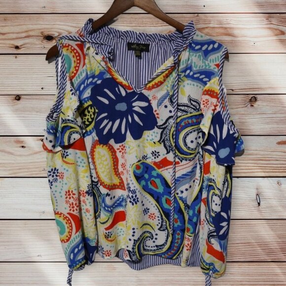Melissa Page Multicolor Blouse Size Medium Petite - Picture 1 of 6